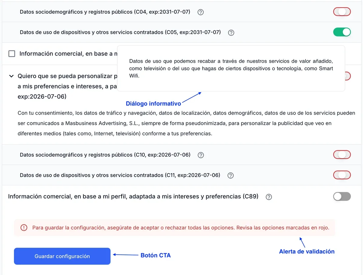 Acciones y feedback del componente